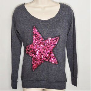 Jenni by Jennifer Moore Gray Raglan Sequin Star Sweatshirt